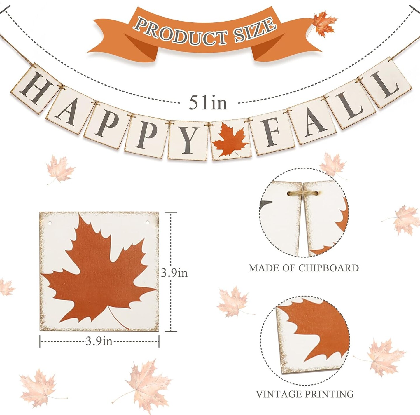 Thanksgiving Harvest Banner for Home Mantle Fireplace Party Window, Happy Fall Sign