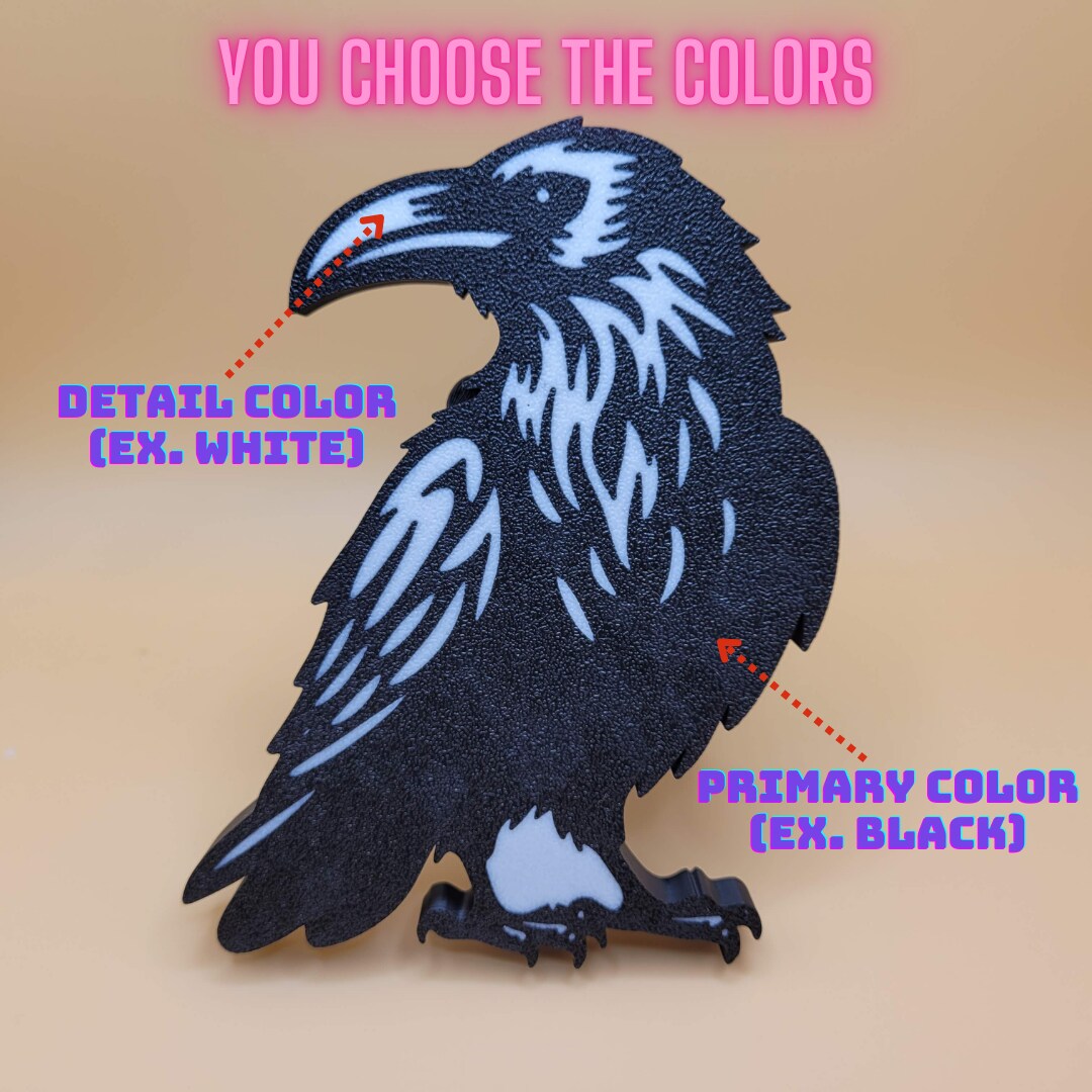 Raven Trailer Hitch Cover.  Fits 2 inch Receiver. Over 120 Color combinations. Made in the USA! 3D printed. product 3