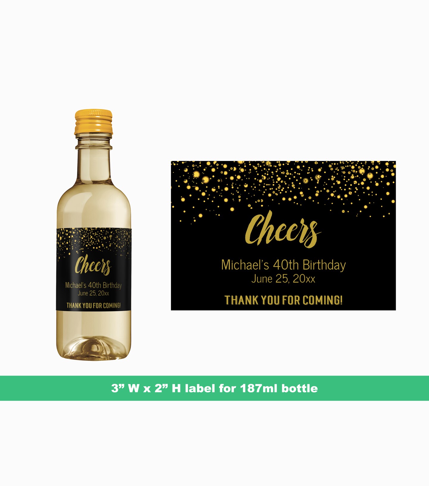 Cheers Gold Glitter Birthday Mini Wine Labels | Personalized Mini Wine Labels | Cheers Birthday Mini Wine Labels 374700971158093824