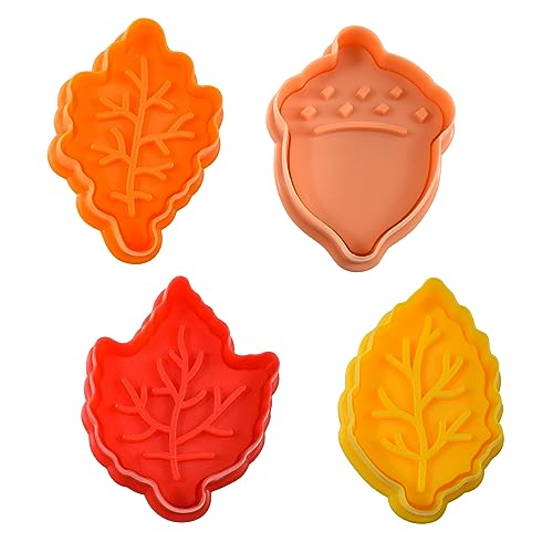 4 Piece Set 0 Leaves 2" Pastry/Cookie/Fondant Stampers, Leaves and Acorn, Silver