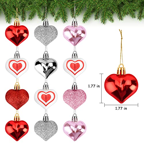 30 Pieces Heart Ornaments for Christmas Tree, Valentines Day Decorations for Tree, Heart Shaped Ornaments for Valentines Day Decor, 7 Styles