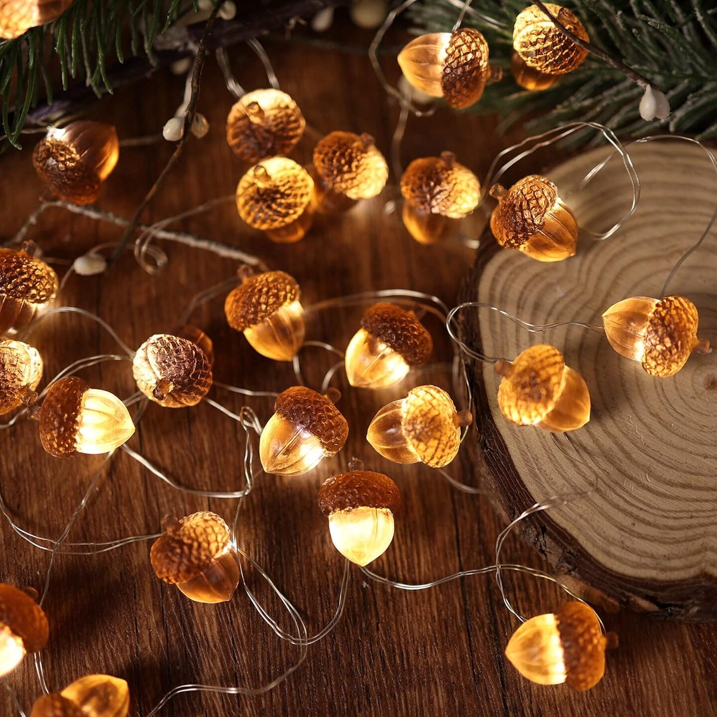 Harvest String Lights 10ft Copper Wire 30 LEDs Battery Powered with Timer Remote Control for Wedding Bedroom Fireplace Mantel Ice Age Ornaments Home Decor