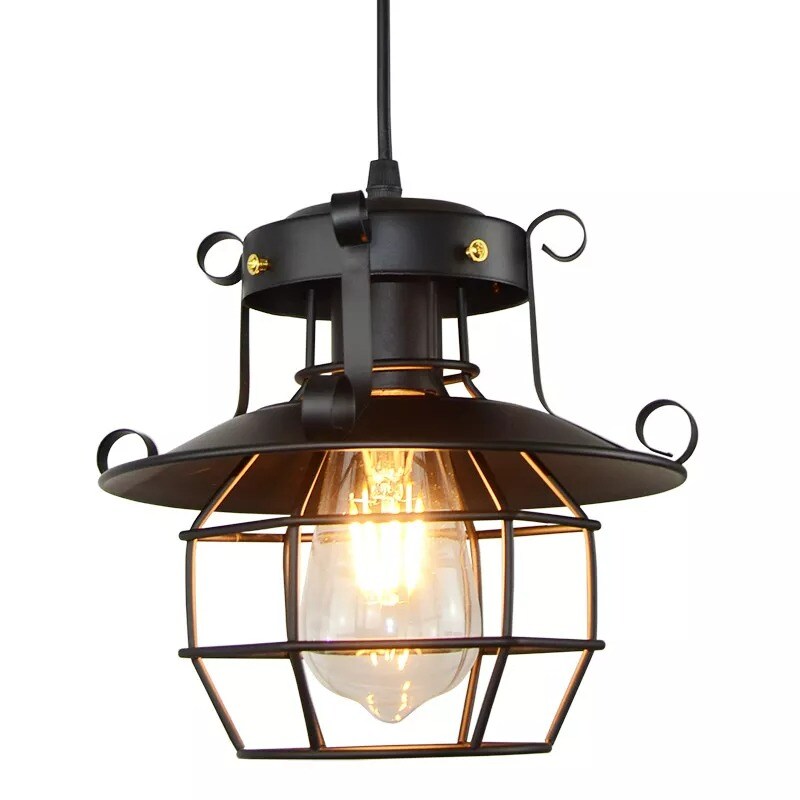 Industrial Metal Caged Pendant Light Ceiling Light Vintage Hanging Lamp Fixture