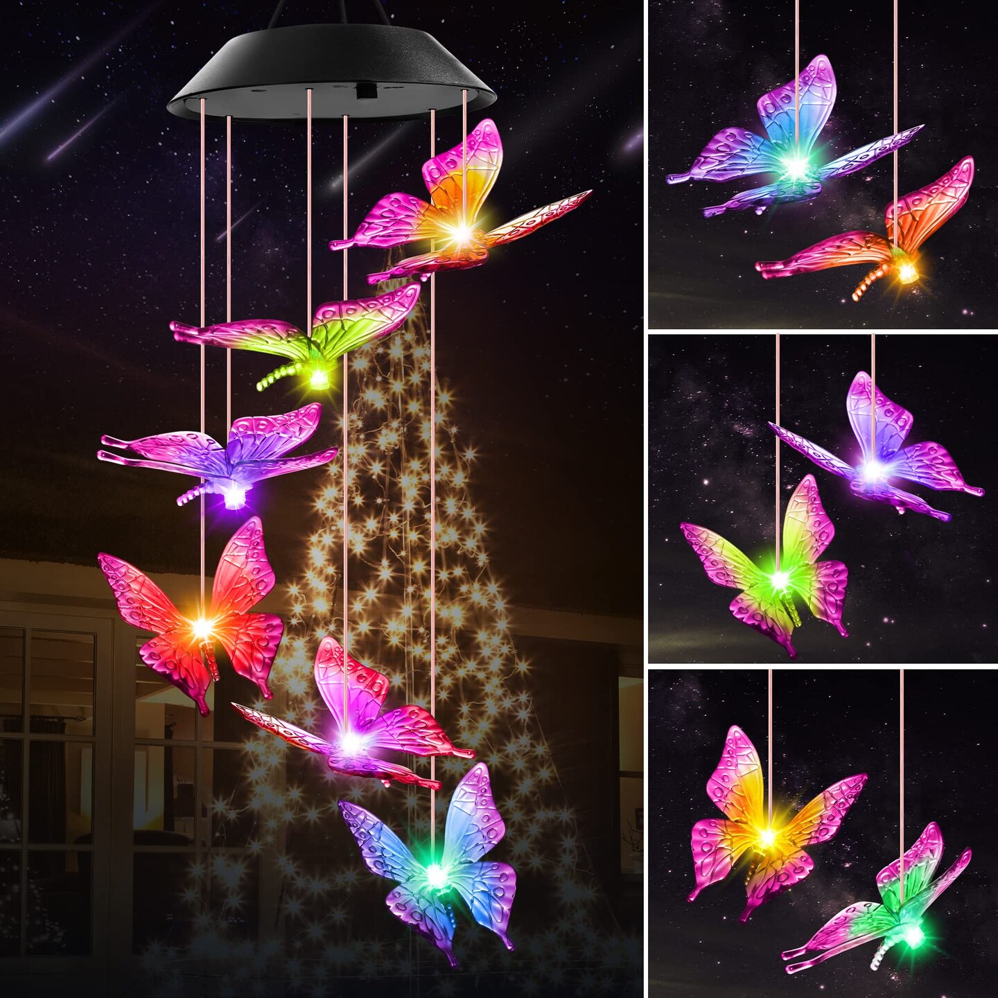 Butterfly Solar Wind Chimes for Outside Solar Lights Outdoor Decor Hanging Mobile for Garden Birthday Gifts for Women