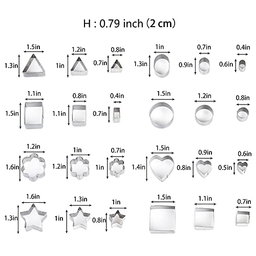 24 Pcs Mini Metal Cookie Cutters Set -  Clay Cutters/Mini Fruit Vegetable Cutters/Star Heart Round Flower Square Mini Cutters - Cookie Cutters for Kids Lunch/Mini Geometric Shapes Cookie Cutters