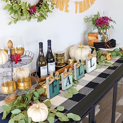 4 Pieces Fall Pumpkin Wooden Signs Decoration,Blue Autumn Tiered Tray Pumpkin Tabletop Decor for Thanksgiving Fall Home Kitchen Harvest Party Decor Supplies