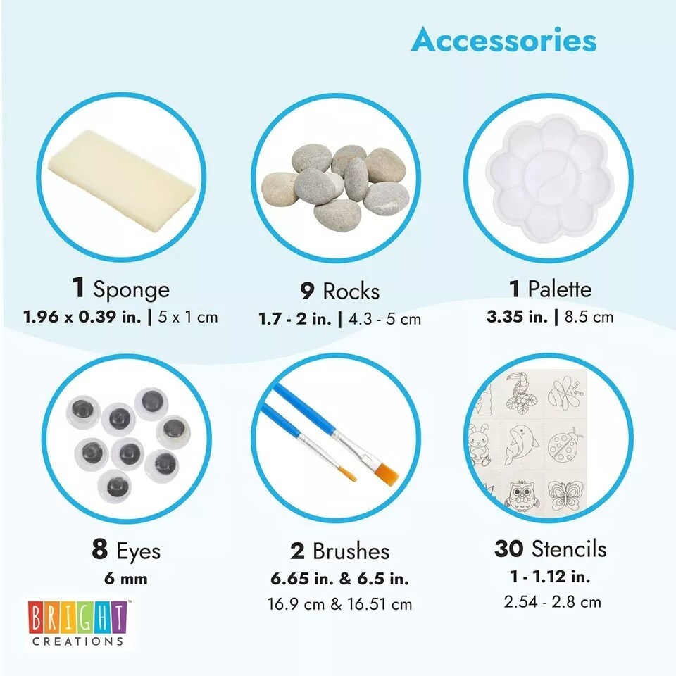 Painting Rocks Set for Kids with Paint, Brushes, Stencils, Googly Eyes (53 Pcs)