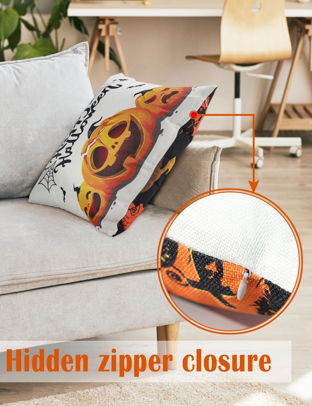 4 Pieces Halloween Decorations  Double-Sided Print Pillow Covers 18&#x22; x 18&#x22;, with 8 Cute Halloween Decor Patterns, Elegant Invisible Zipper, Soft Linen Throw Pillow Covers for Outdoor &#x26; Indoor Use