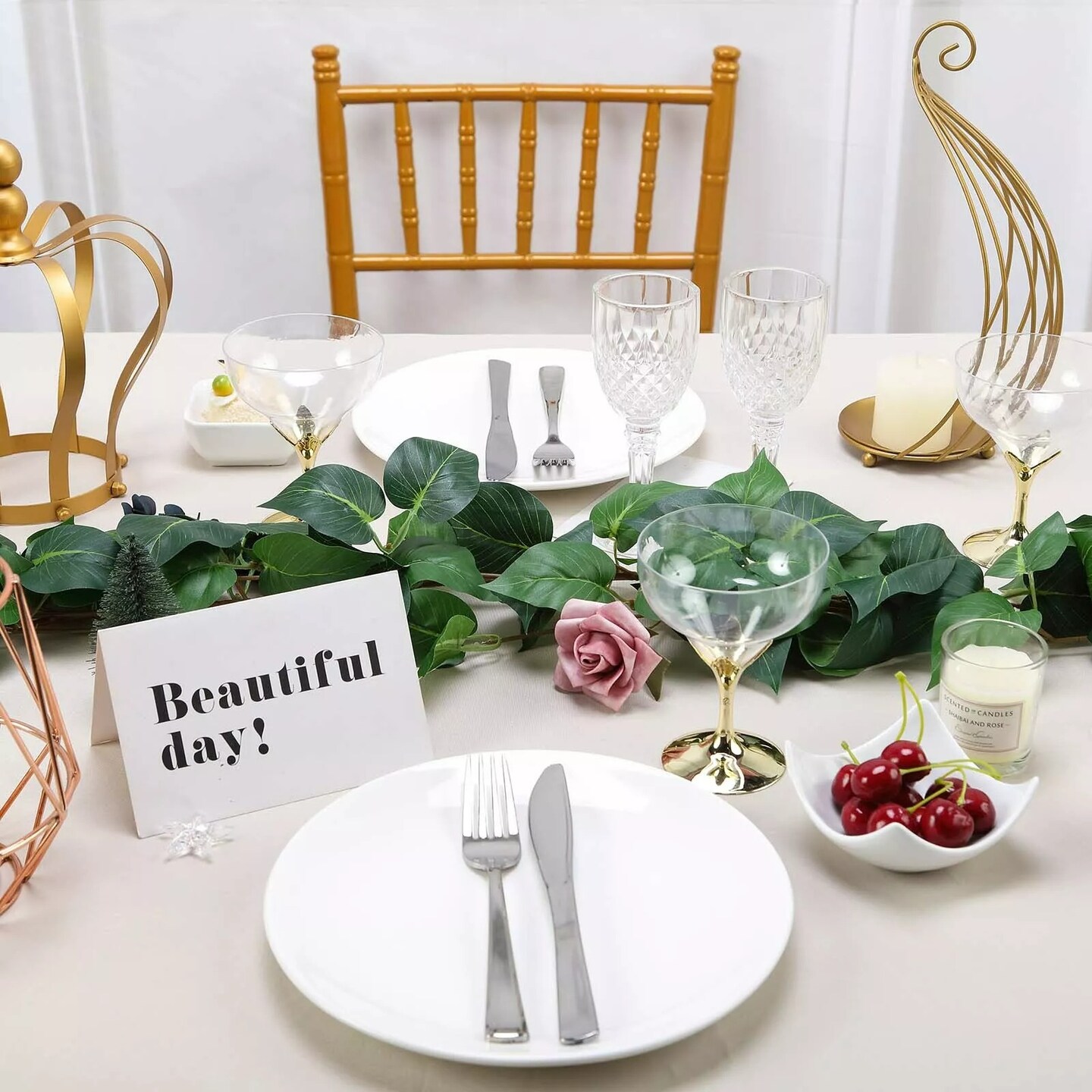 60-Inch long Green Artificial Poplar Leaves Vine Garland Wedding Decorations