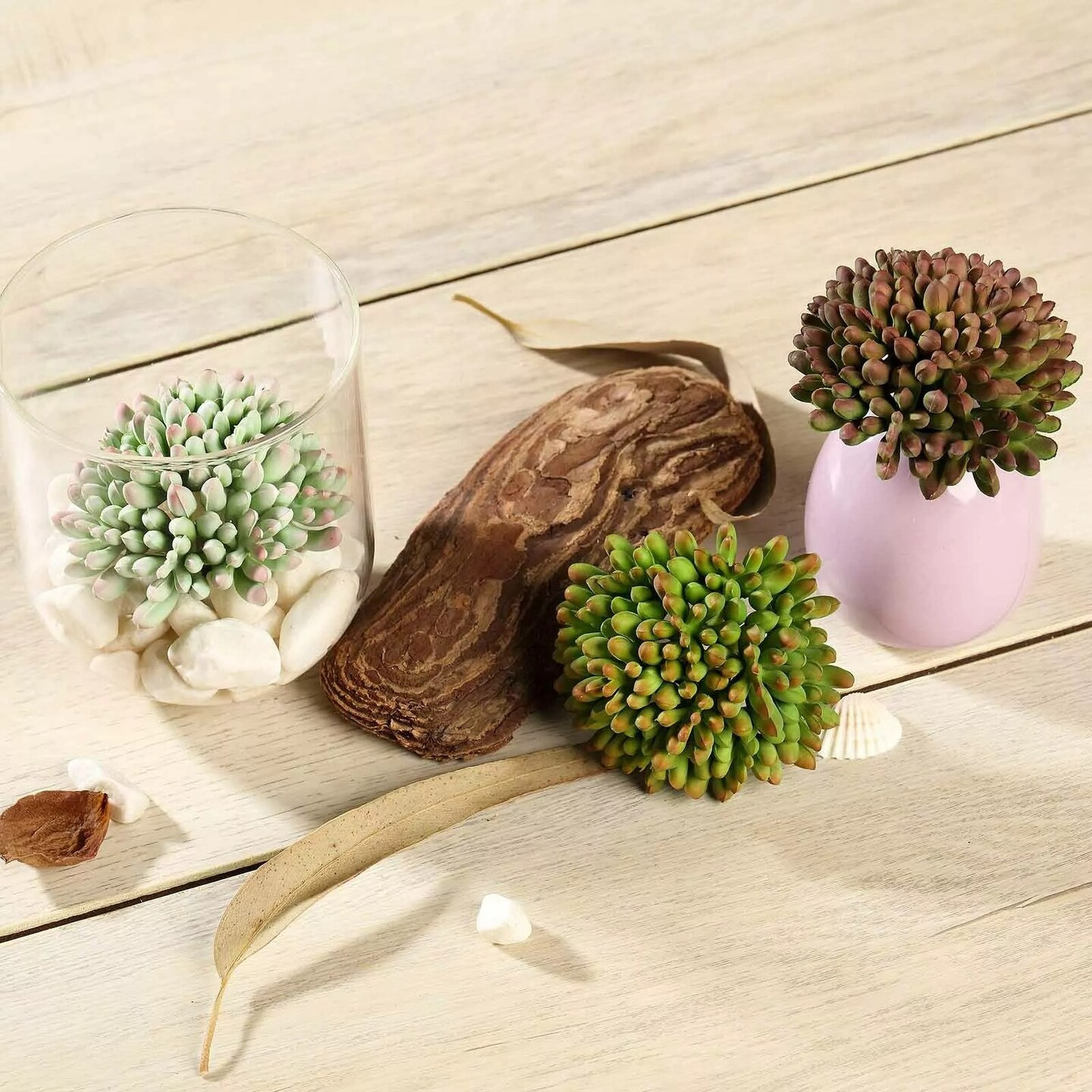 Orange Burgundy Light Green 4&#x22; Faux Succulent Jelly Bean Sprays Stems Flowers