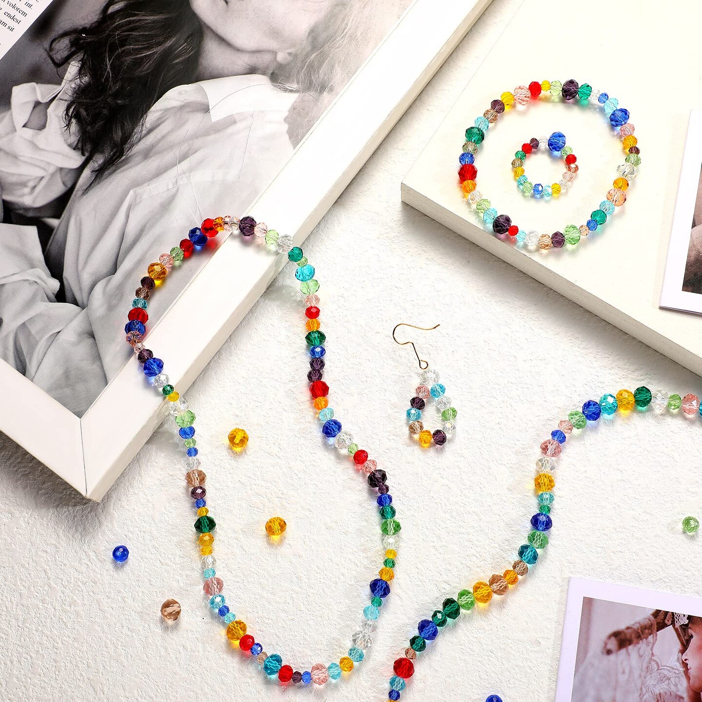 1000 Pieces Glass Beads , Crystal Glass Beads Faceted Rondelle Shape Crystal Beads Assorted Colorful Loose Beads for DIY Craft Bracelets, Necklace Jewelry Making, 4 mm 6 mm 8 mm (Fresh Color)