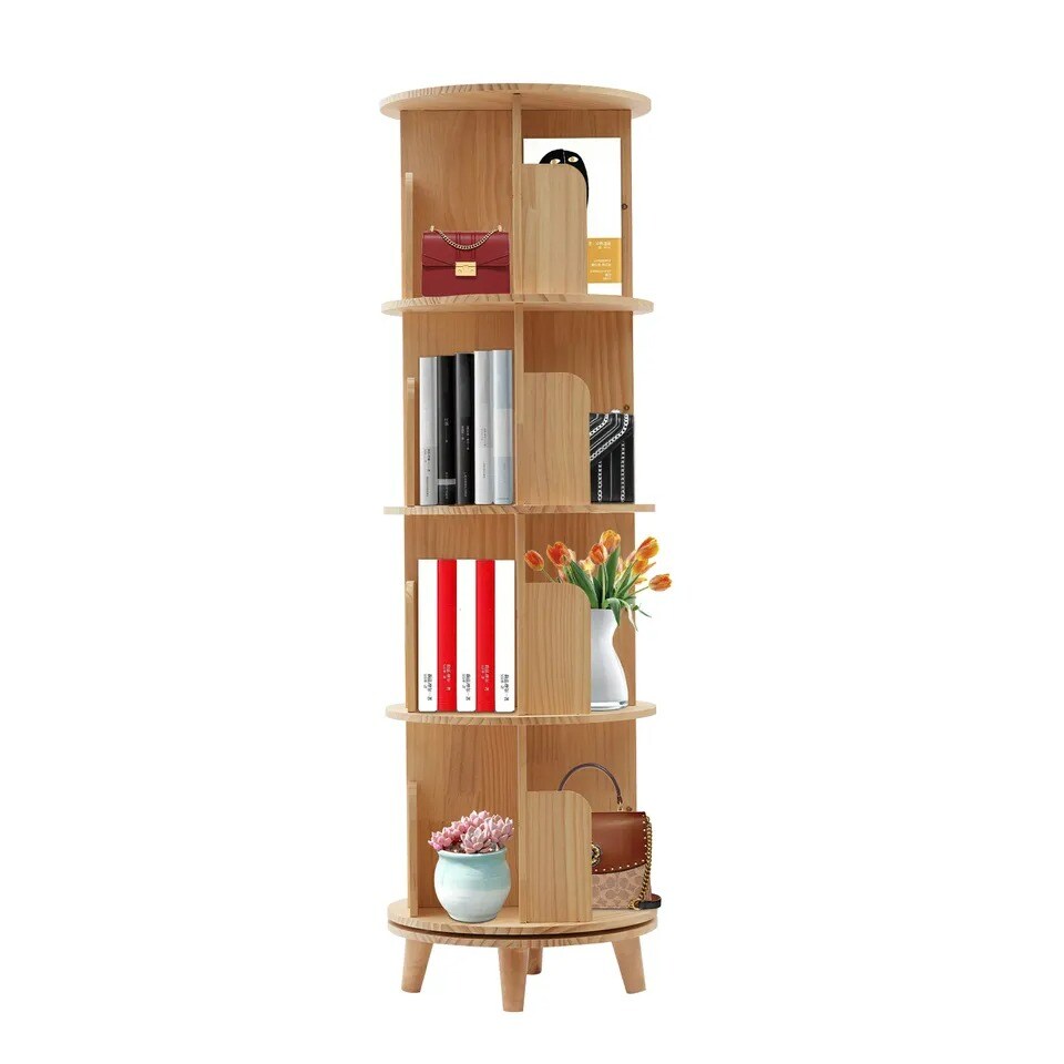 360 Rotating Bookshelf Bookcase Storage Shelf Freestanding Display Rack Stand