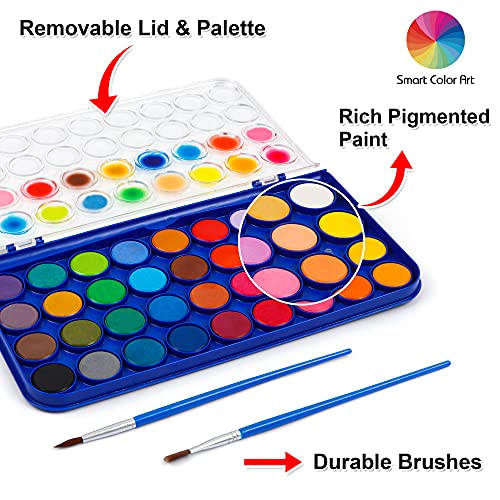 36 Pack Watercolor Pan Set, Smart Color Art Watercolor Paint Set with 4 Brushes,Easy to Blend Colors, Perfect for Kids Adults