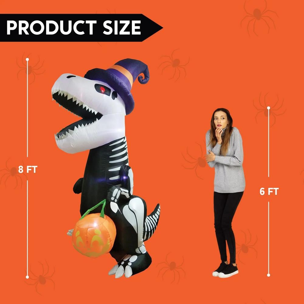 Halloween 8ft Inflatable Skeleton Dinosaur with Led