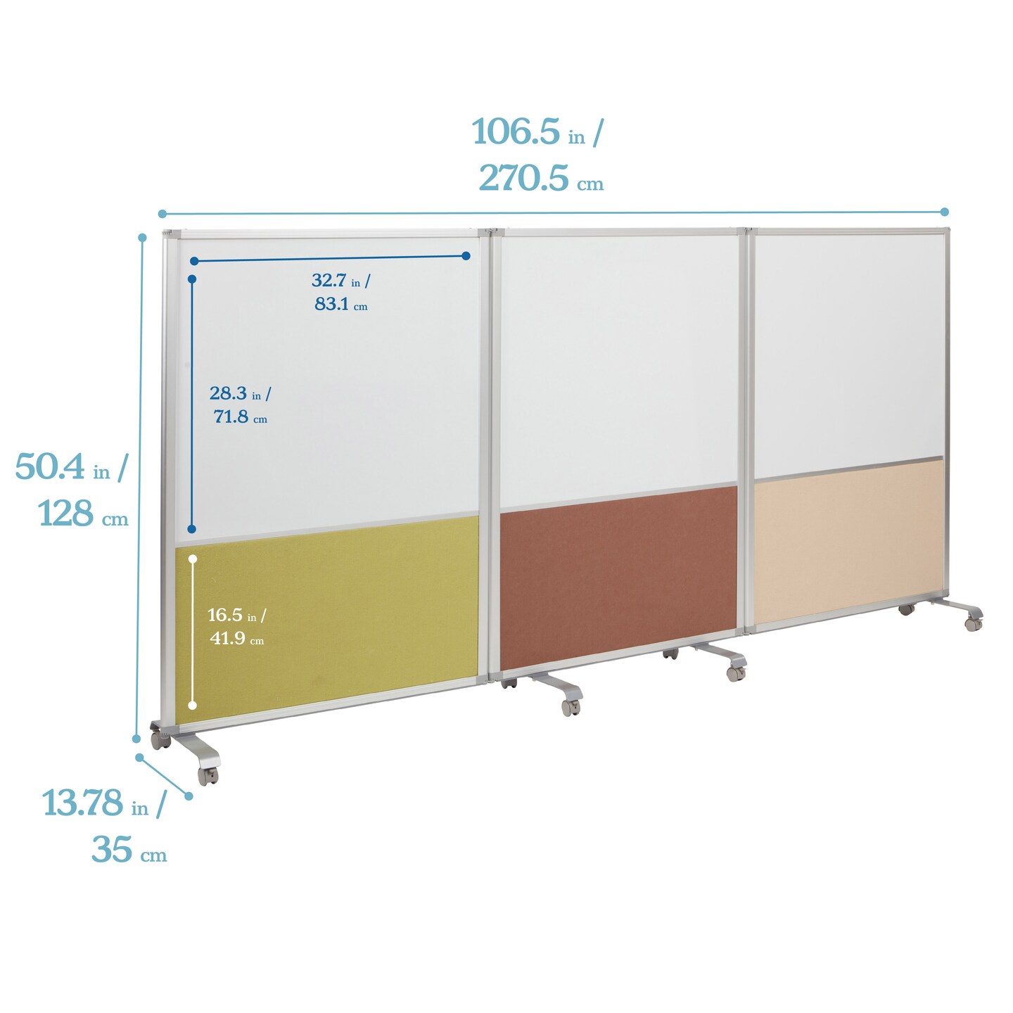 Mobile Dry-Erase and Flannel Split Room Divider, 3-Panel, School Supplies