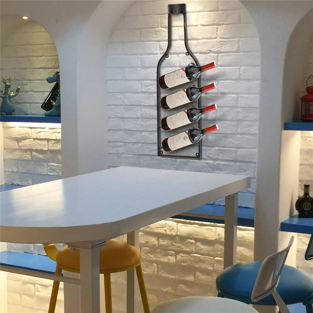 Creative Shaped Wine Bottle Rack for 4Bottle Wall Mounted Wine Storage Holder