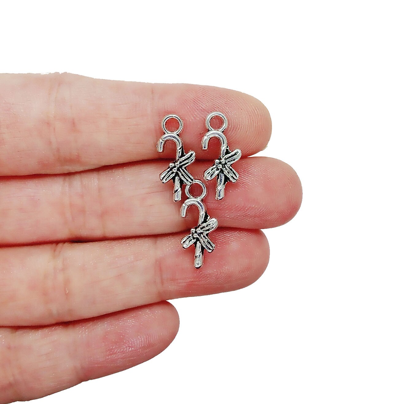 Little Candy Cane Charms, 10 pcs, Metal Alloy Christmas Charms, Adorabilities