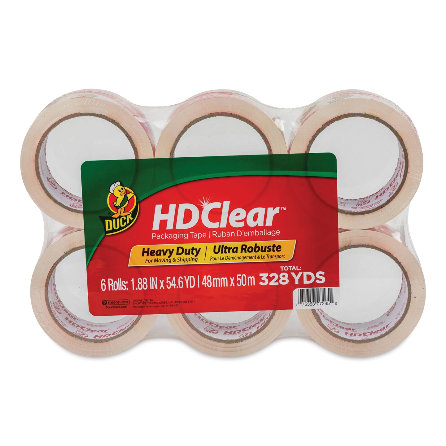 Duck HD Clear Heavy Duty Packing Tape - 1.88&#x22; x 54.6 yds, Pkg of 6