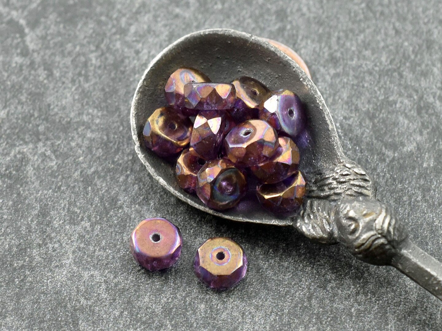 *15* 4x6mm Copper Washed Purple Metallic Thistle Fire Polished Rondelle Heishi Beads