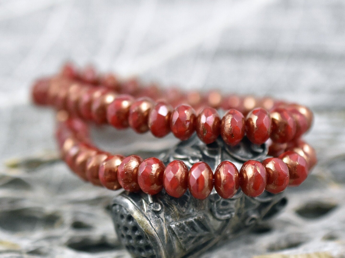 *30* 3x5mm Bronze Washed Red Opaline Fire Polished Rondelle Beads