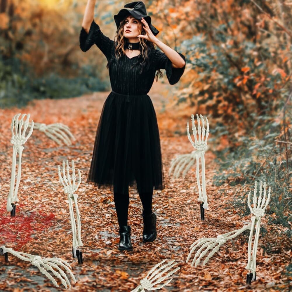 10 PCS Halloween Skeleton Decorations White Realistic Skeleton Stakes for Garden Lawn Graveyard Decor Skeleton Arm Yard Sign for Outdoor Indoor Party Supply