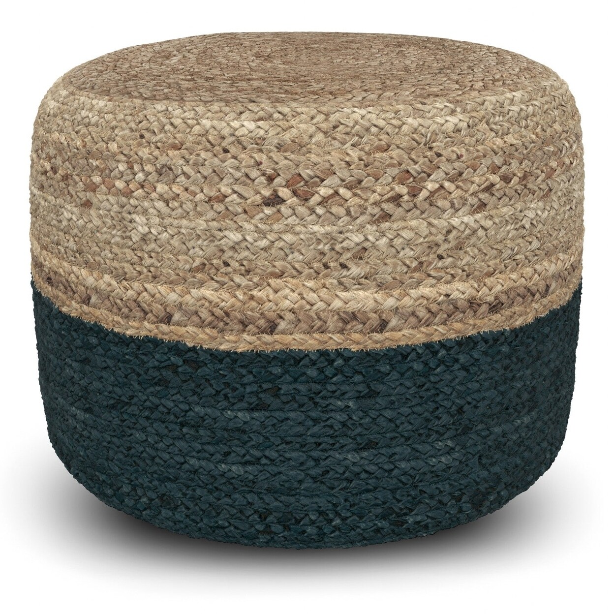 Simpli Home Lydia Round Pouf, Footstool, Upholstered, Natural Braided ...