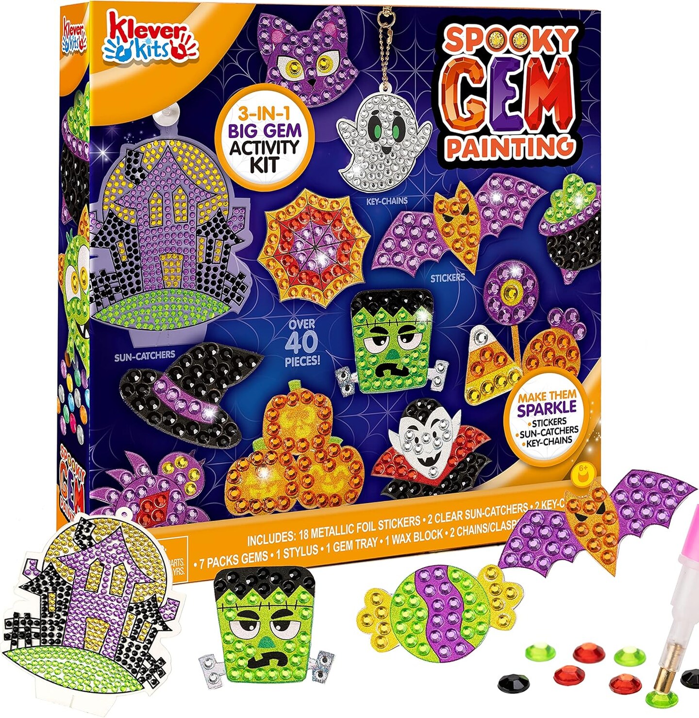 Halloween Art Crafts Party Supplies, Big Gem Diamond Painting Kit with Stickers