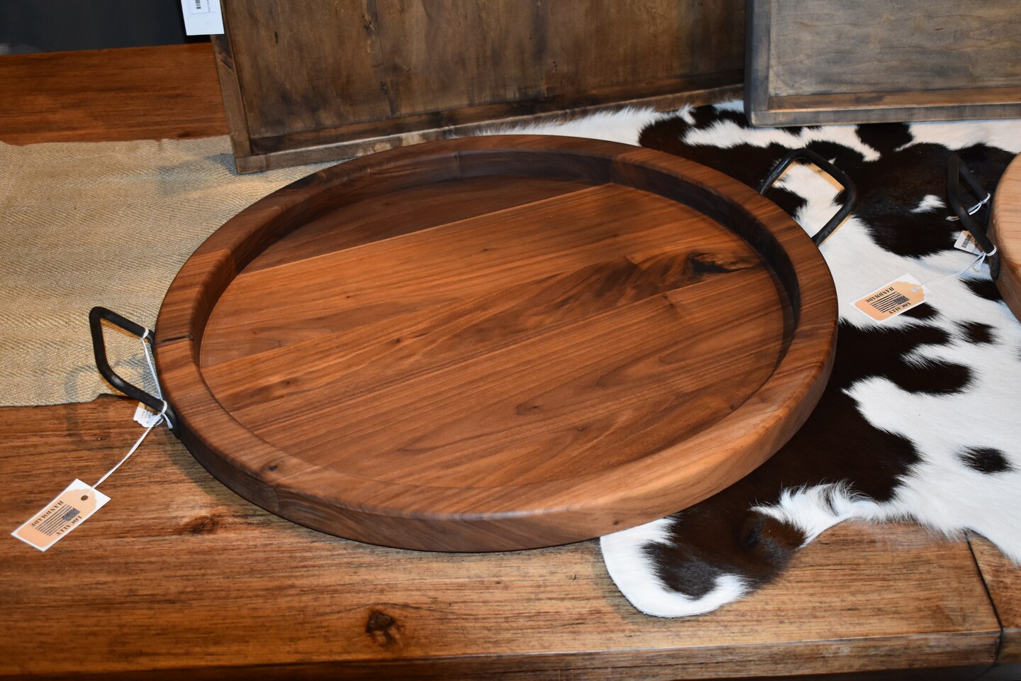 Beautiful Round Wood Plank Serving sold Tray