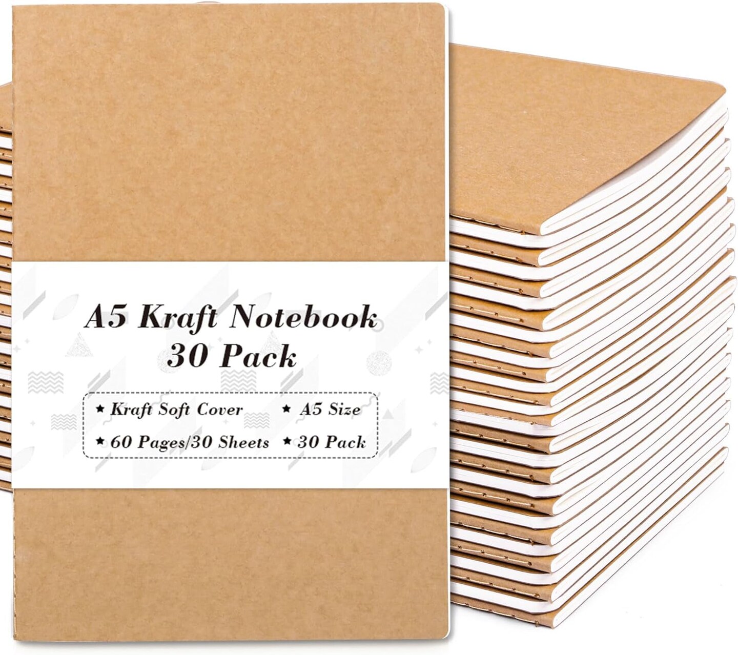 30 Pack Kraft Notebooks
