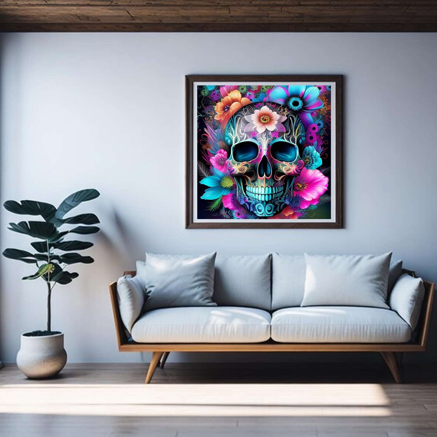 5D Skull Diamond Art Kits for Beginners, Full Round Rhinestone Drills Dot Painting DIY Halloween Skeletons Flowers