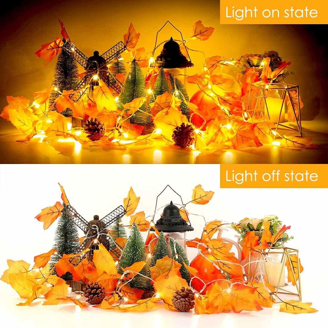 Fall Decor Lighted Fall Garland, Total 16.4Ft 40 LED Thanksgiving Decorations Halloween String Lights, Friendsgiving Gift Thanksgiving Decor for Home Holiday Autumn Garland Indoor
