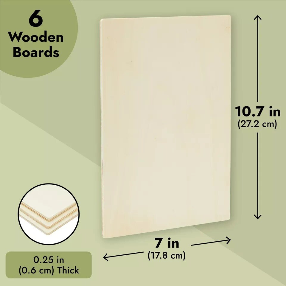 6 Pack Rectangle Wooden Boards for Crafts, Wood Pieces (10.6 x 7.0 x 0.25 In)