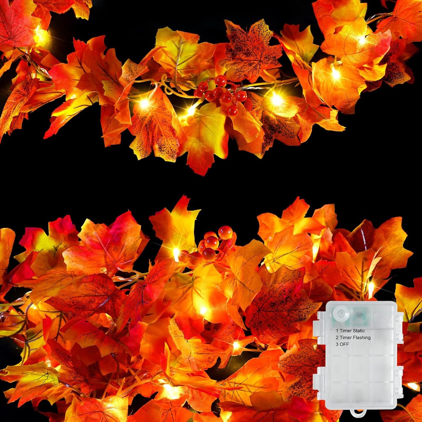 suddus Fall Garland with Lights Battery Operated