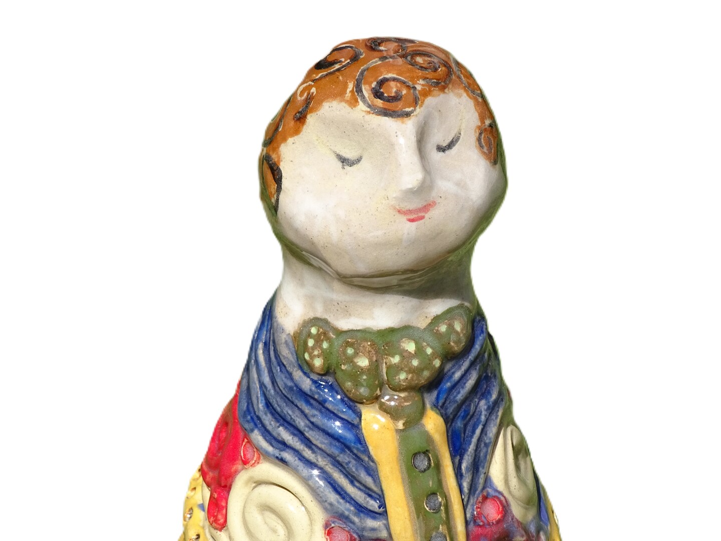 Folk Art Doll, Clay Pottery Figurine, Handcrafted Glazed and Fired, 8" Tall Statue product 5