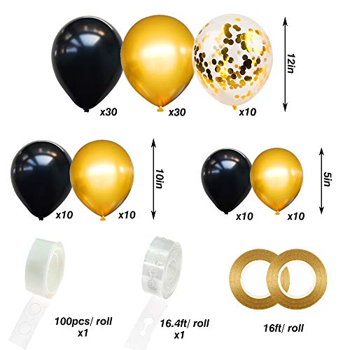 110 Pieces Black and Gold Balloons Garland Arch Kit&#xFF0C;New Years Eve Party Balloons with Black Gold Confetti Balloons for Graduation Birthday Party Decorations