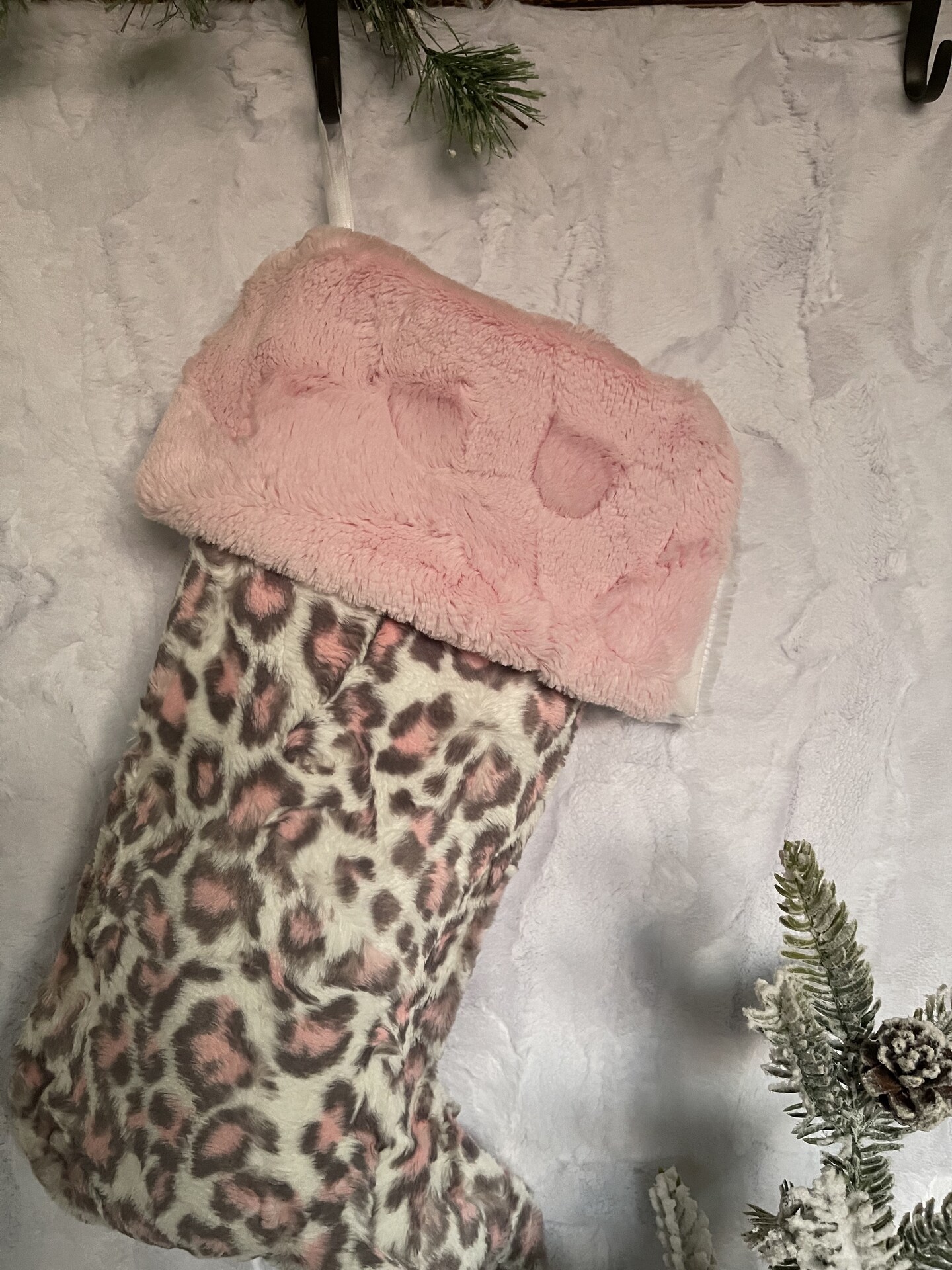 Luxurious Leopard and Pink Fur Stocking - Personalized Christmas Gift product 7