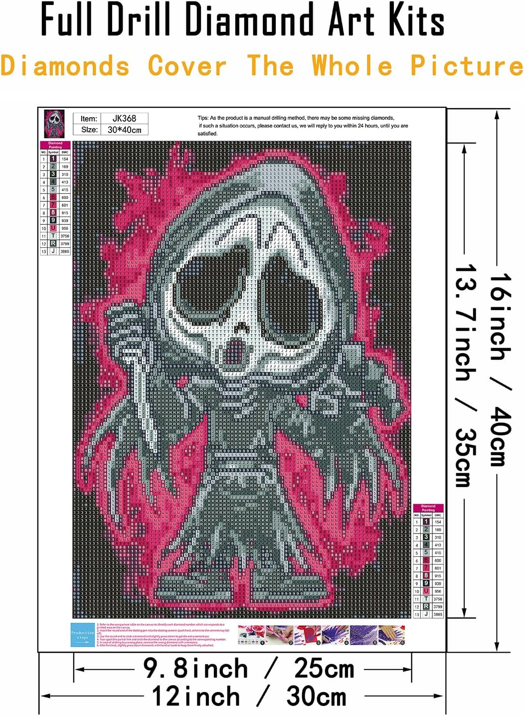 DIY Full Round Drill Diamond Art Kits Scary Assassin ,Paint by Diamonds Dot Gem Art Crystal