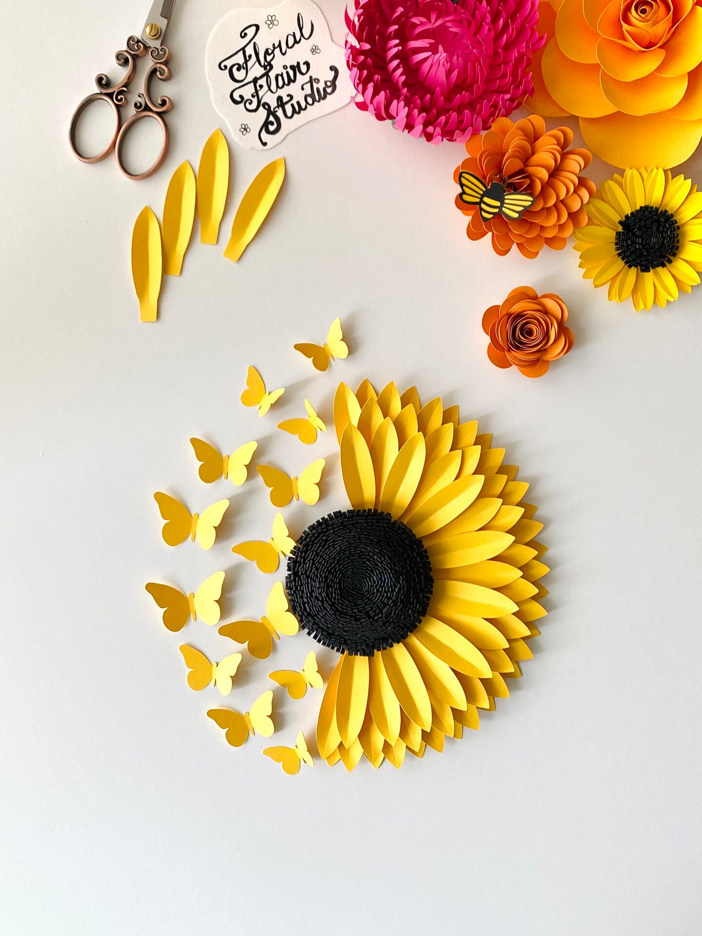 DIY Paper Flower Kit, Sunflower and Butterflies, Make your Own, Paper Flower Art, Arts and Crafts, Theme Party Decor, Crafts for Kids product 2