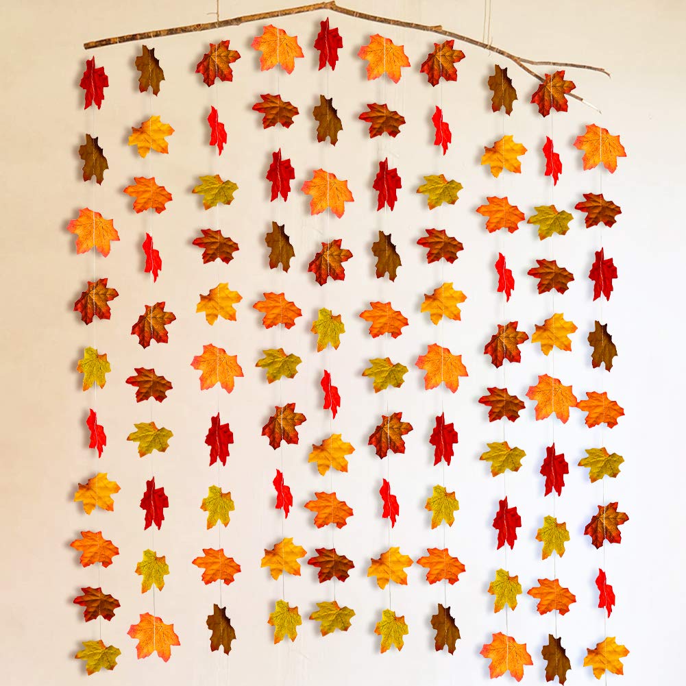 Artificial Autumn Maple Leaves Plants Vine Hanging Garland for Home Garden Kitchen Office Wedding Wall Doorway Party Backdrop Fall Garland Fall Decorations Thanksgiving Decor