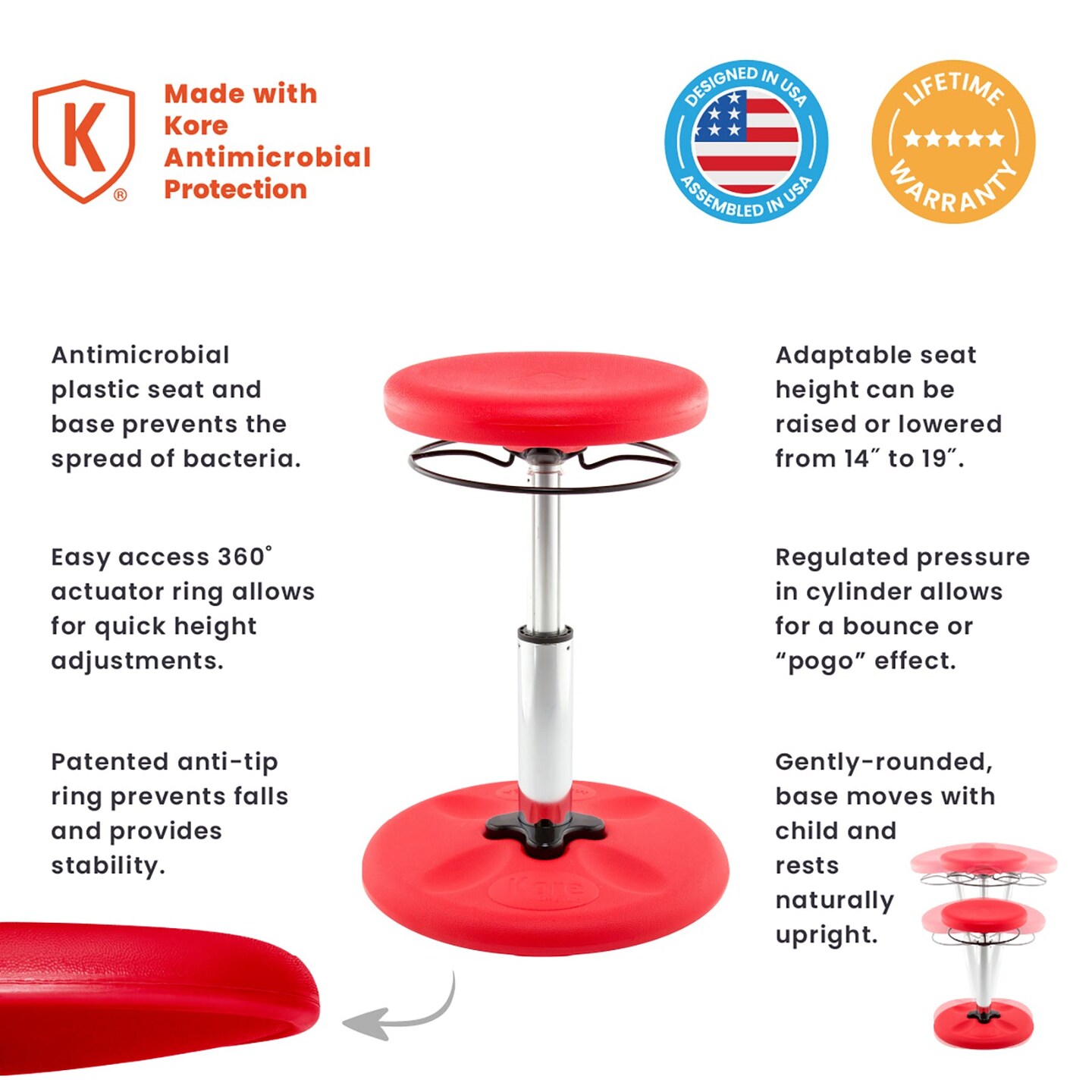 Kids Adjustable Standard Wobble Chair 14-19&#x22;, Red