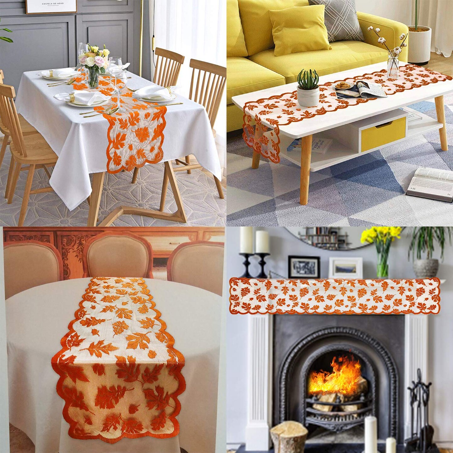 Fall Table Runner Decorations 13 x 72 Inch Maple Leaves Table Runner Fall Decor Harvest Lace Pumpkin Runner Brow Long Fall Table Line Fall Thanksgiving Autumn Dinner Home Decor (Brown)