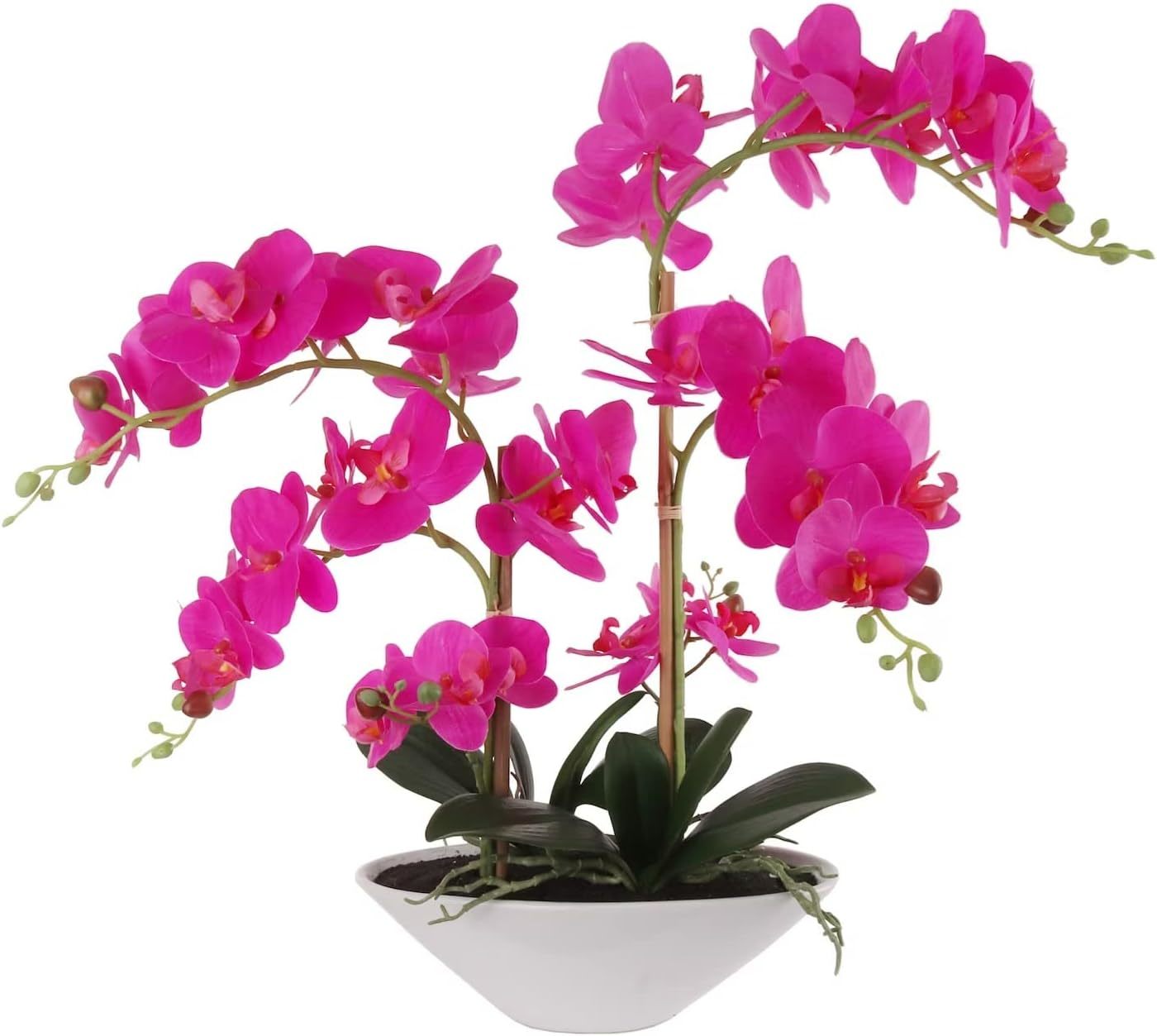 Fuchsia Phalaenopsis Orchid 20&#x22; with 6 Buds in White Vase - Lifelike Silk Flower Arrangement for Elegant Home &#x26; Office Decor - Realistic Orchid Design, Floral Home by Artificial Flowers