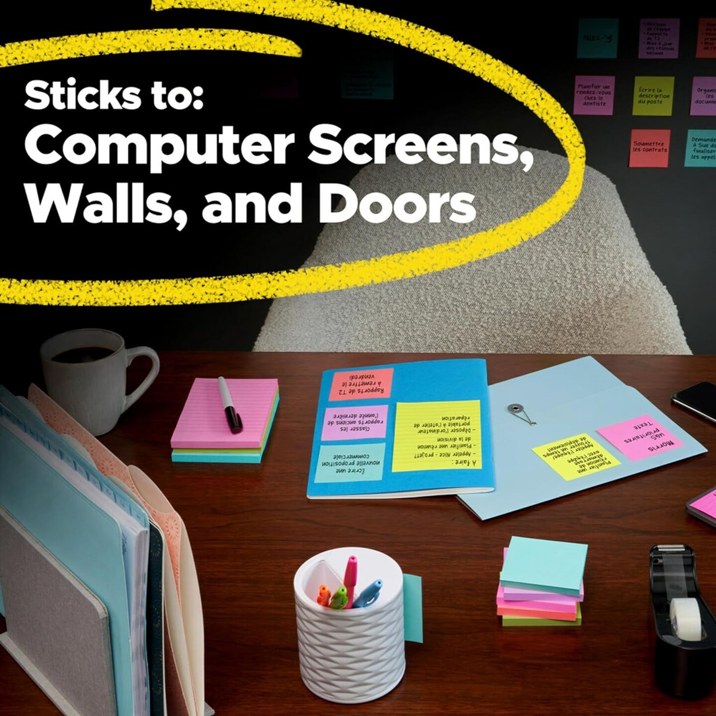 Super Sticky Notes, 3X3 In, 6 Pads, 2X the Sticking Power, Energy Boost Collection, Bright Colors (Orange, Pink, Blue, Green,Yellow),Recyclable (654-6SSAU)