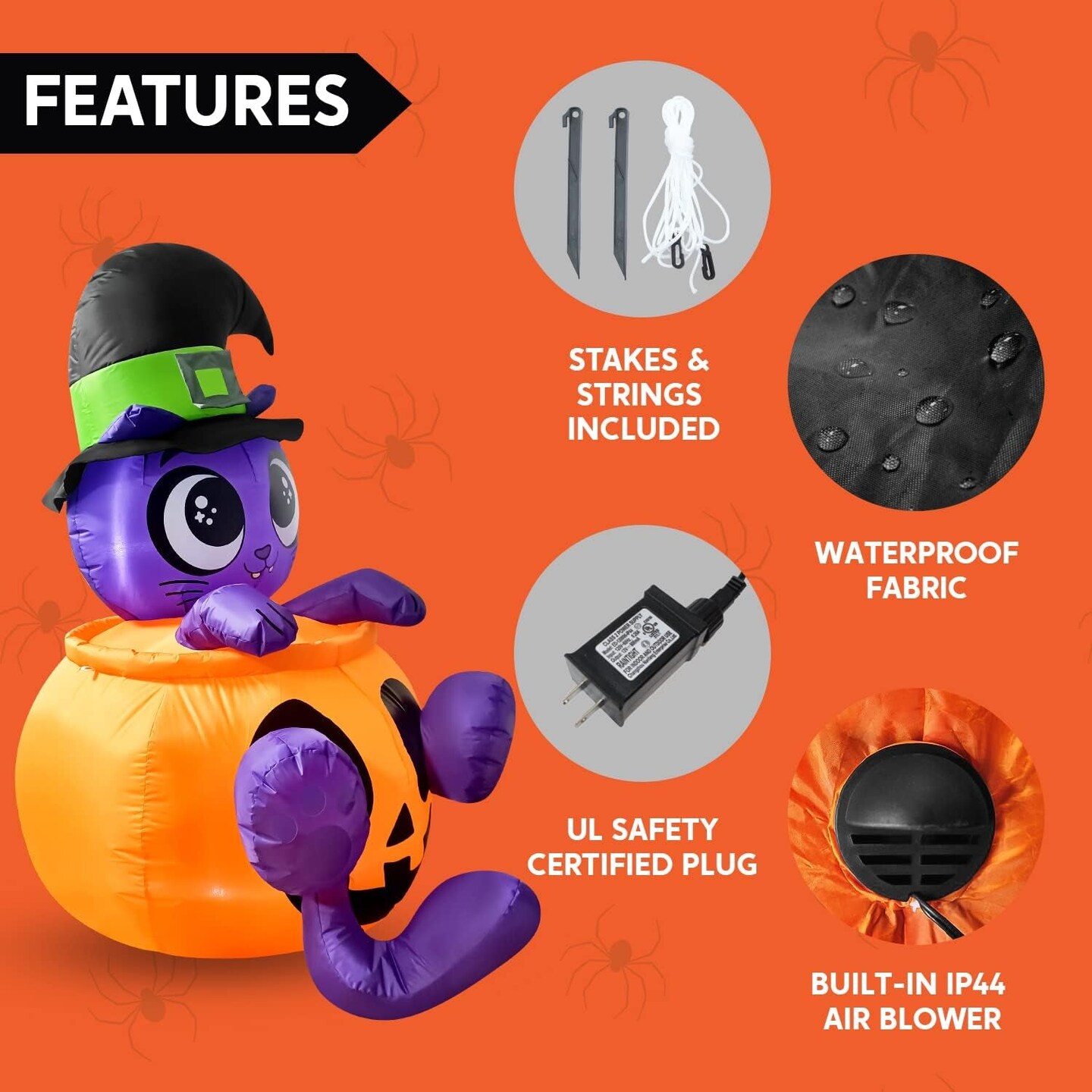 5 FT Tall Halloween Inflatables Outdoor Decorations, Witch&#x27;S Cat Inflatable Halloween Decor Outdoor, Halloween Inflatable Cat in Blow up Pumpkin with Leds for Cute Halloween Decoration
