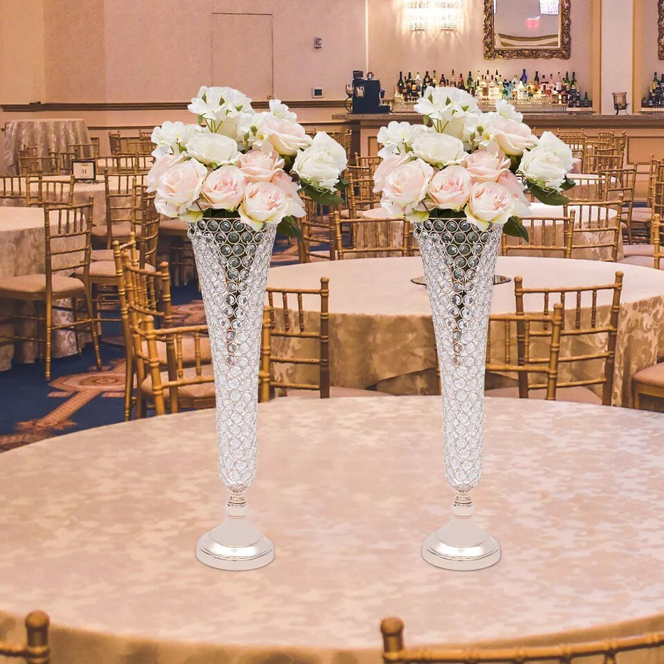 2Pcs Crystal Flower Stand Table Decorative Centerpieces for Wedding Anniversary