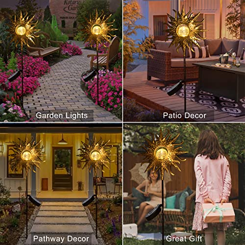 1 Pack Large Sun Solar Lights Garden Outdoor,Crackle Glass Stake Lights,Waterproof LED Lights for Garden,Lawn,Patio Decor, Christmas Gift