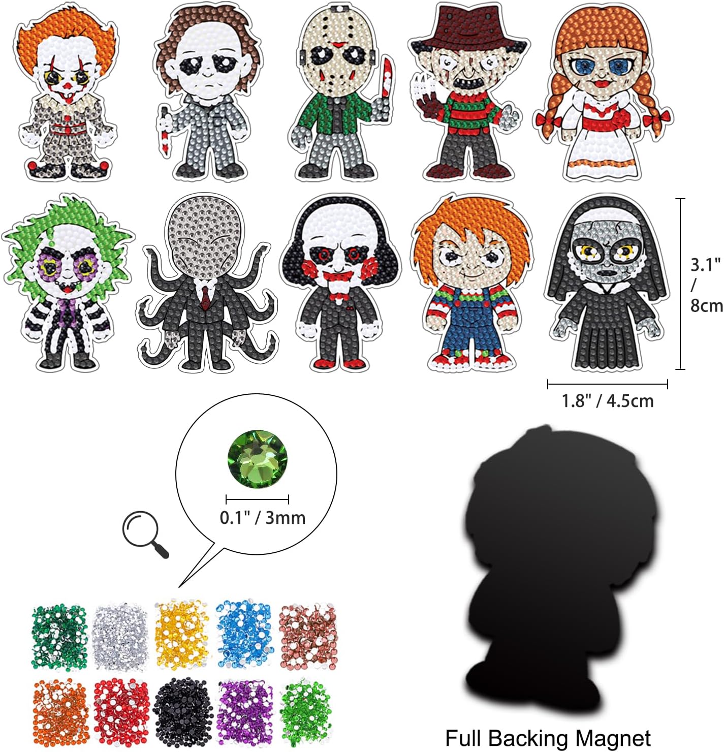 Halloween Diamond Art Refrigerator Magnets, Horror Movie DIY Diamond Art Kits for Adults, Scary Stuff for Women