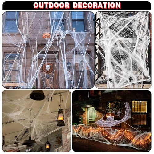 1000 sqft Spider Webs Halloween Decorations with 100 Fake Spiders,2 Pcs 72*30 Inch Black Creepy Cloth,Halloween Party Decorations, Stretchable Cobwebs for Halloween Decor Outdoor,Indoor