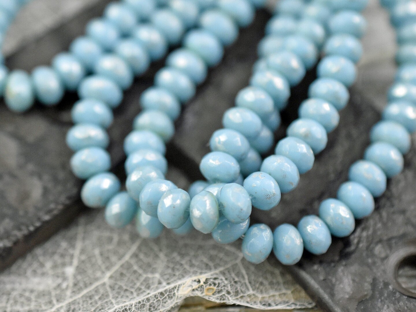 *30* 3x5mm Silver Washed Baby Blue Fire Polished Rondelle Beads