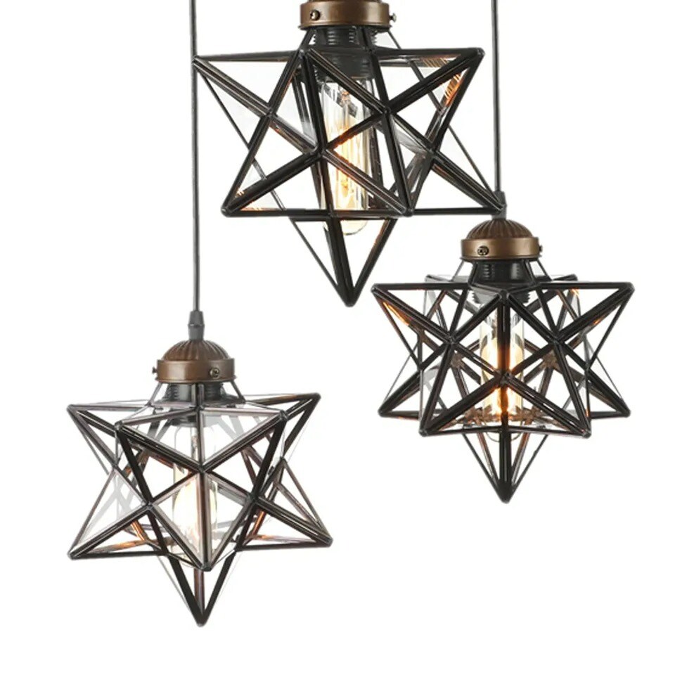 Moravian Star Glass Chandelier 3 Lights Modern Hanging Lamp Pendant Fixtures